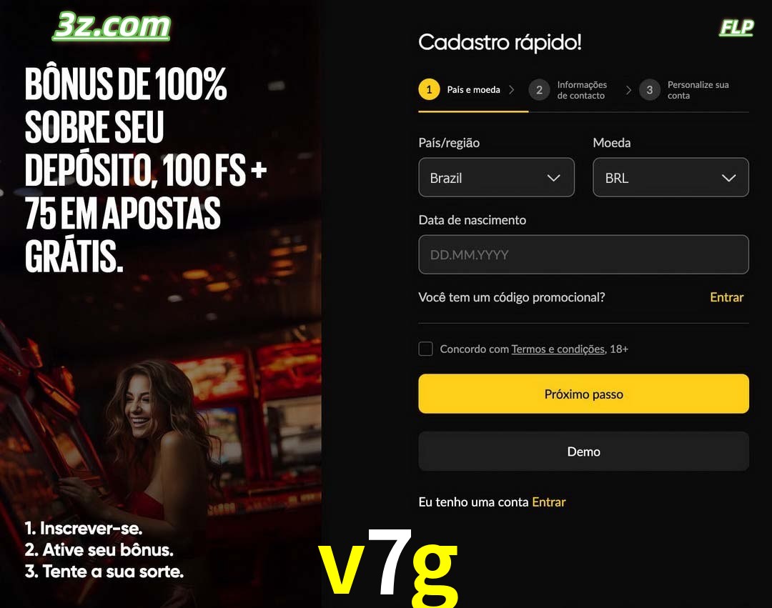 v7g registro oficial cassino online Brasil com bônus de depósito e free spins